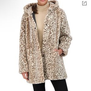 Sebby | Reversible Hooded Faux Fur Coat | Size: Small | Color: Bright Leo